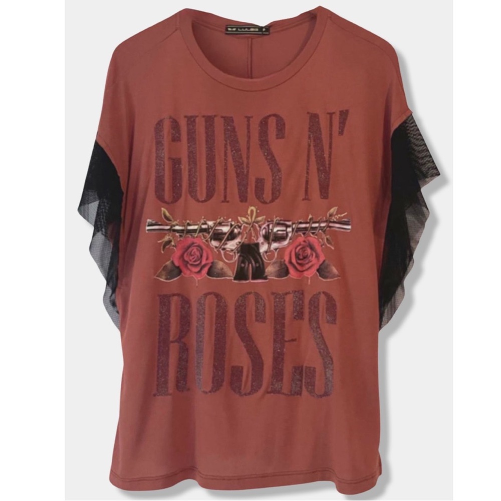 Printed Mesh Detail T-Shirt